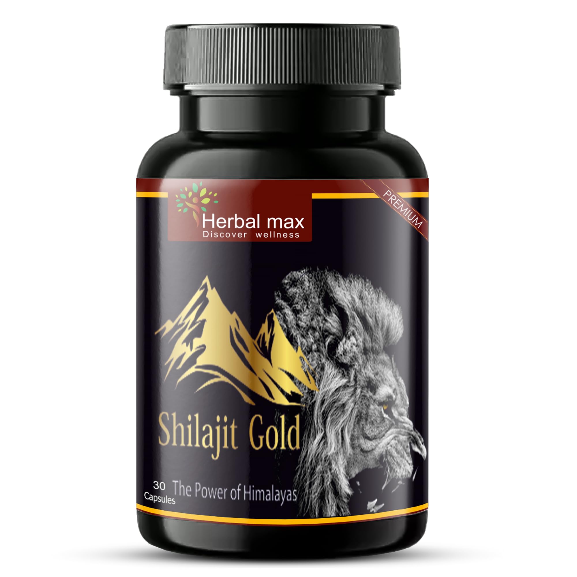Herbal max Ayurvedic, Original and Pure Shilajit/Shilajeet Gold Capsule Form to Boost Performance, Power, Stamina, Endurance, Strength and Overall Wellbeing for Men and Women – 30 Capsules