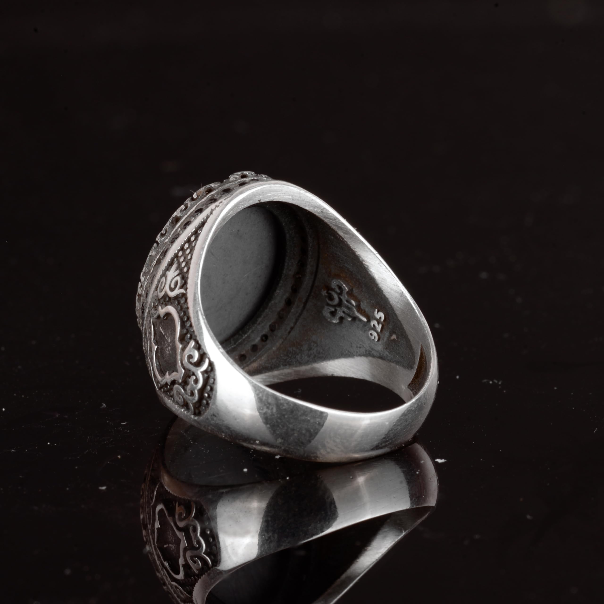 KAMBO Anillo islámico de plata de ley para hombre, sello grabado con sello de Salomón, anillo grande vintage hecho a mano, piedra preciosa de plata, ónix