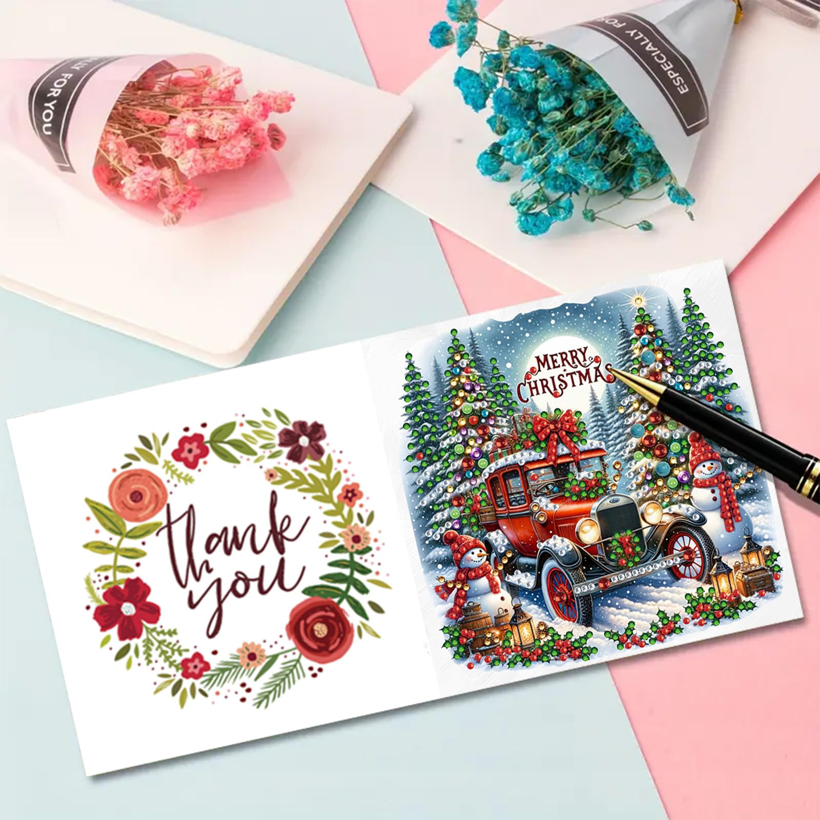 24 biglietti di auguri pieghevoli fai da te con pittura a diamante design creativo biglietti di ringraziamento benedizione regalo di auguri set per compleanno Natale artigianato regalo