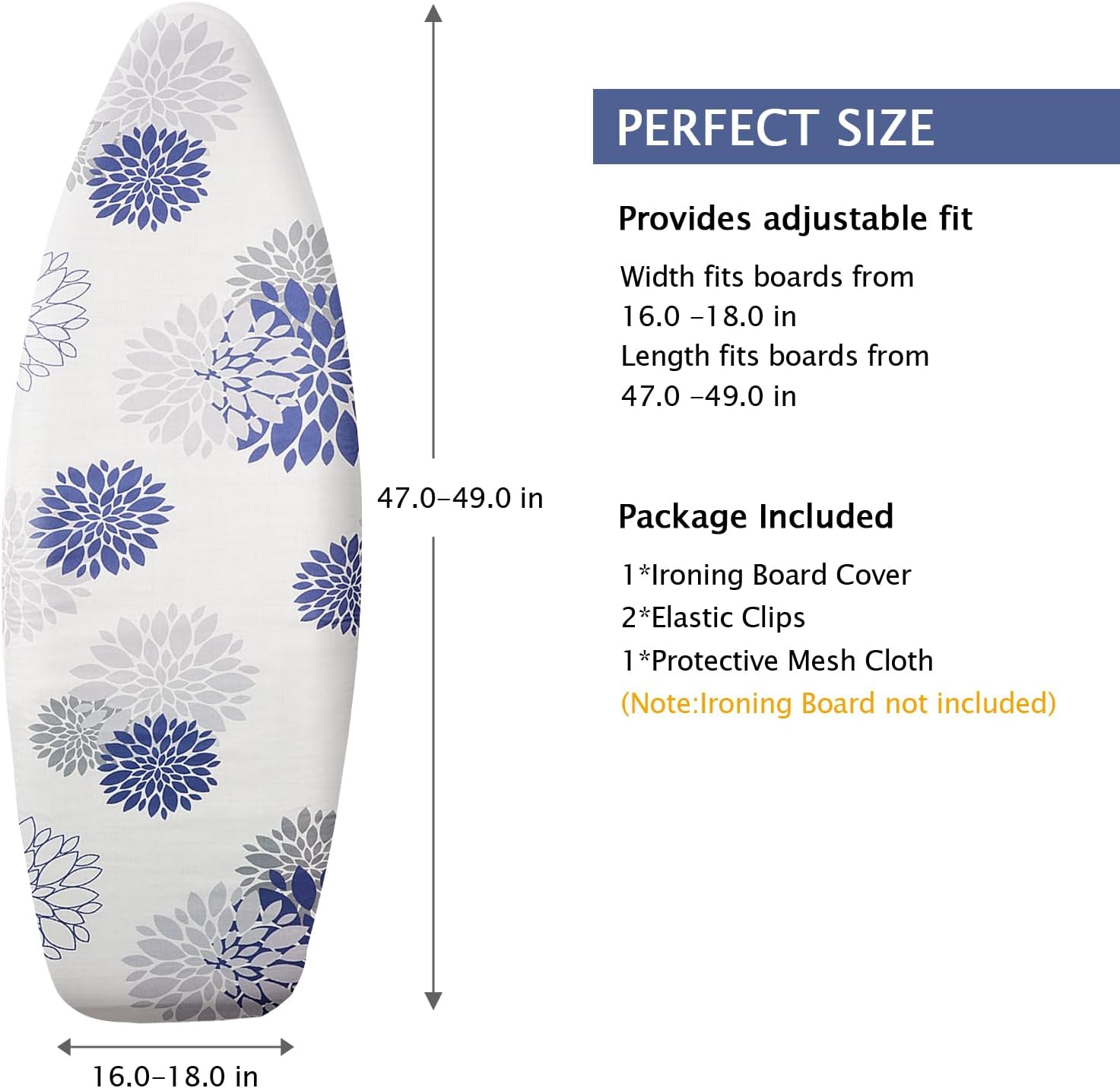 SheeChung Ironing Board Cover and Pad 18“x49”+Ironing Board Pad Only,Fit Ironing Boards Up to 57"x21",Cut to Desired Sizes