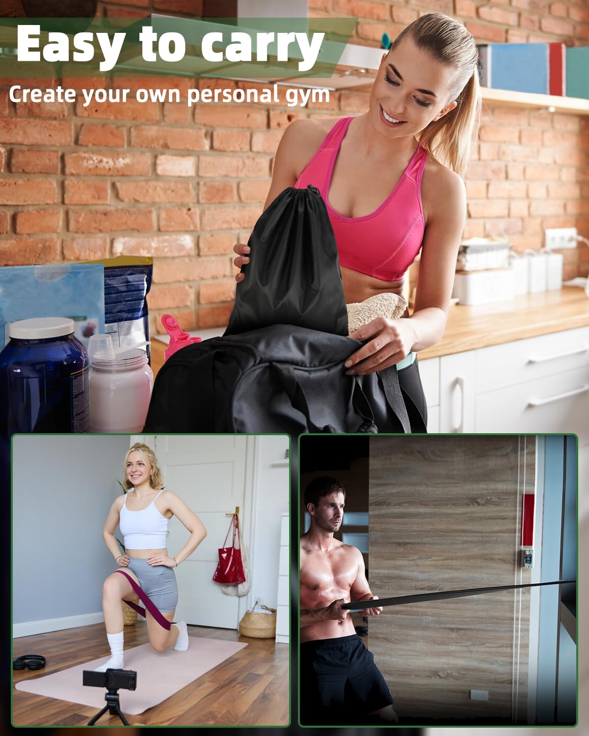 Bande Elastici Fitness di 5 Livelli di Resistenza, Bande Elastiche di Resistenza,Bande Elastici Fitness con Borsa, Maniglia, Moschettone, L'Allenamento Della Forza e La Terapia Fisica, Pilates,Yoga