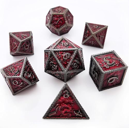 Vista 157 de HAOMEJA Juego de dados de dragón de metal hueco + resina, juego de 7 dados para juegos de rol D&D Dungeons and Dragons (azul) 1 Dragones