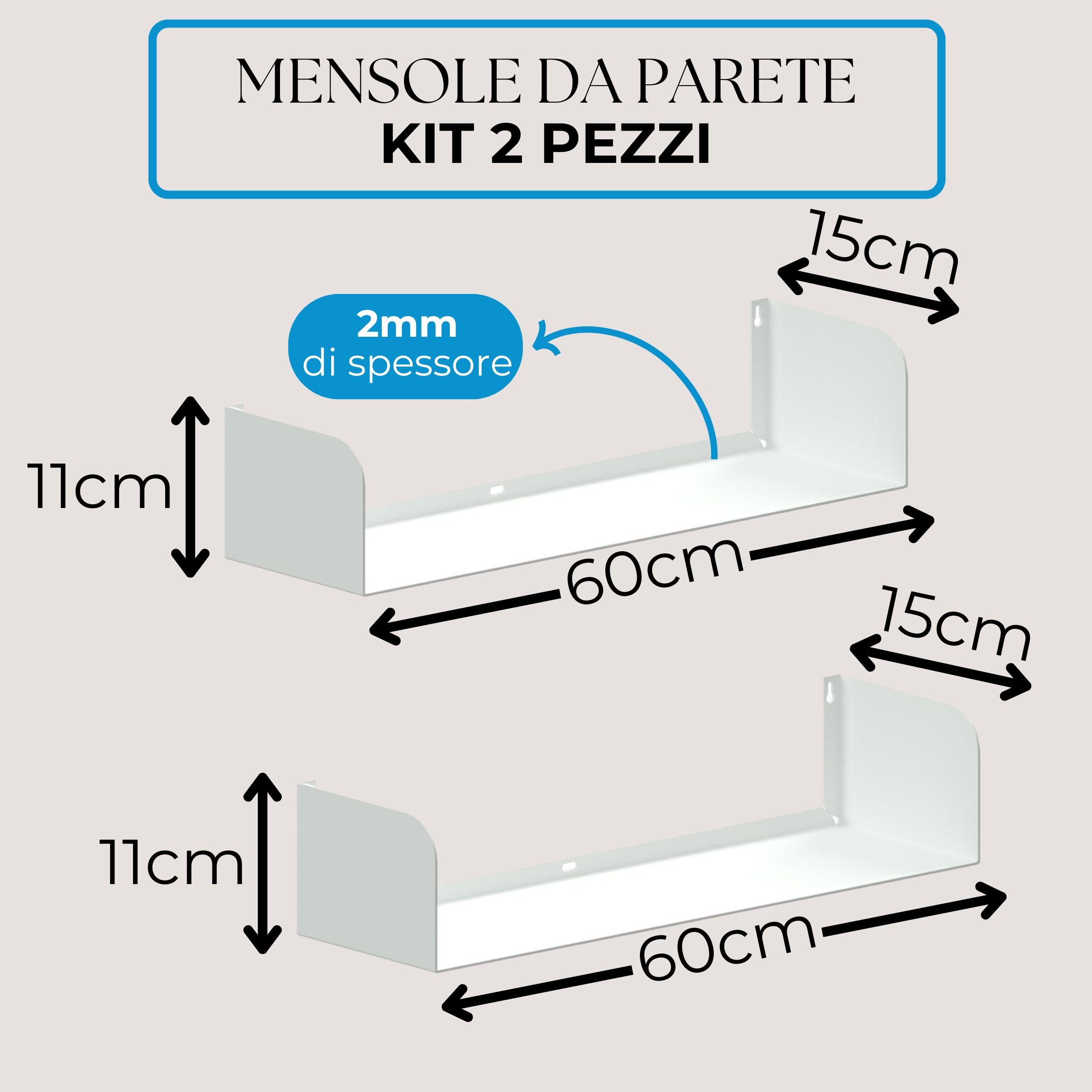 Flo.mar - Mensole da Parete 2 pezzi 60 cm - Mensole per Libri a Effetto Scomparsa - Mensola da Muro Porta Oggetti e Libri Resistenza +15kg