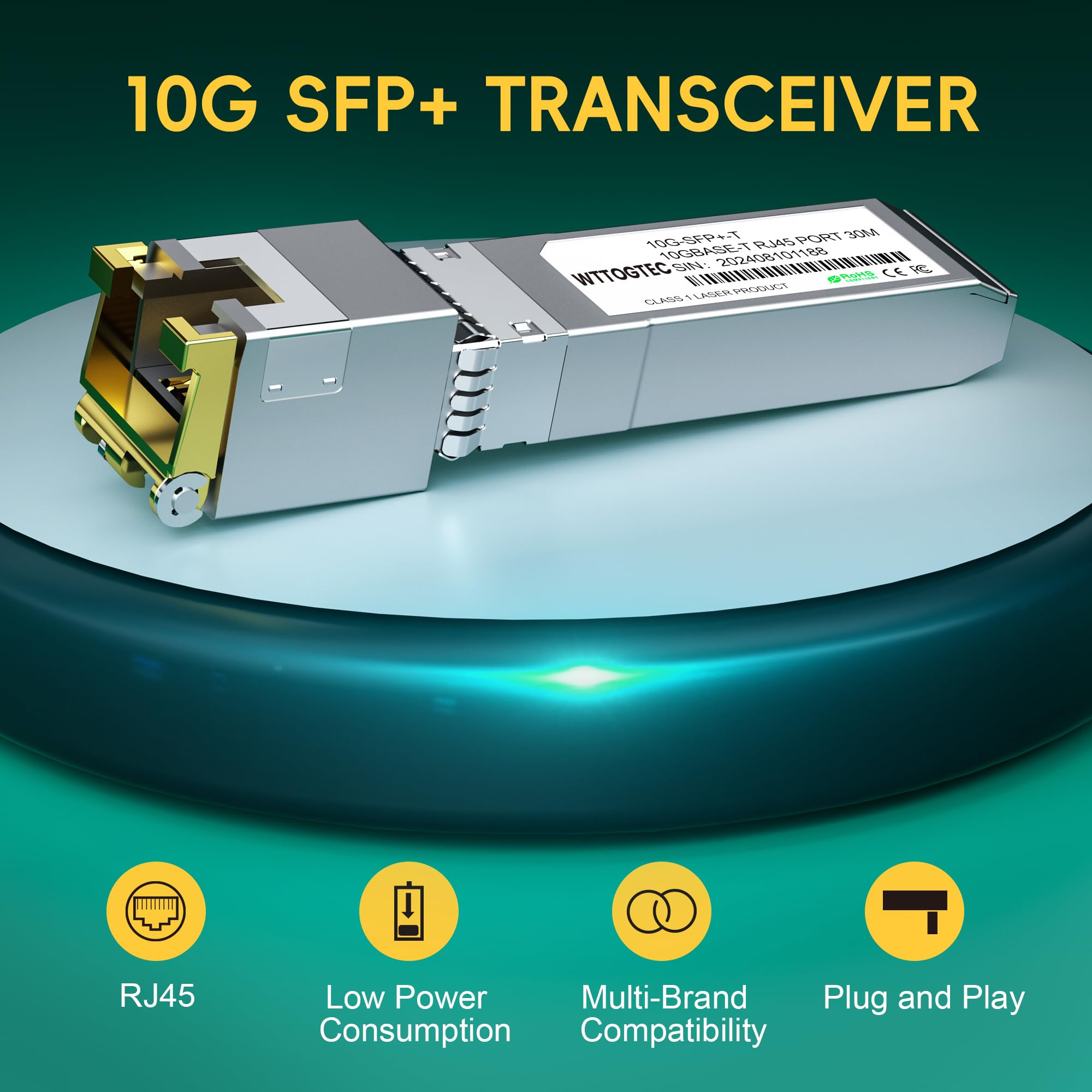 Lot de 2 émetteurs-récepteurs SFP+ vers RJ-45, 1,25/2,5/5/10G-T cuivre SFP+ CAT6a, auto-négociation, jusqu'à 30 m, pour Cisco SFP-10G-T-S, Ubiquiti, Meraki, TP-Link, Mikrotik, Netgear et plus encore