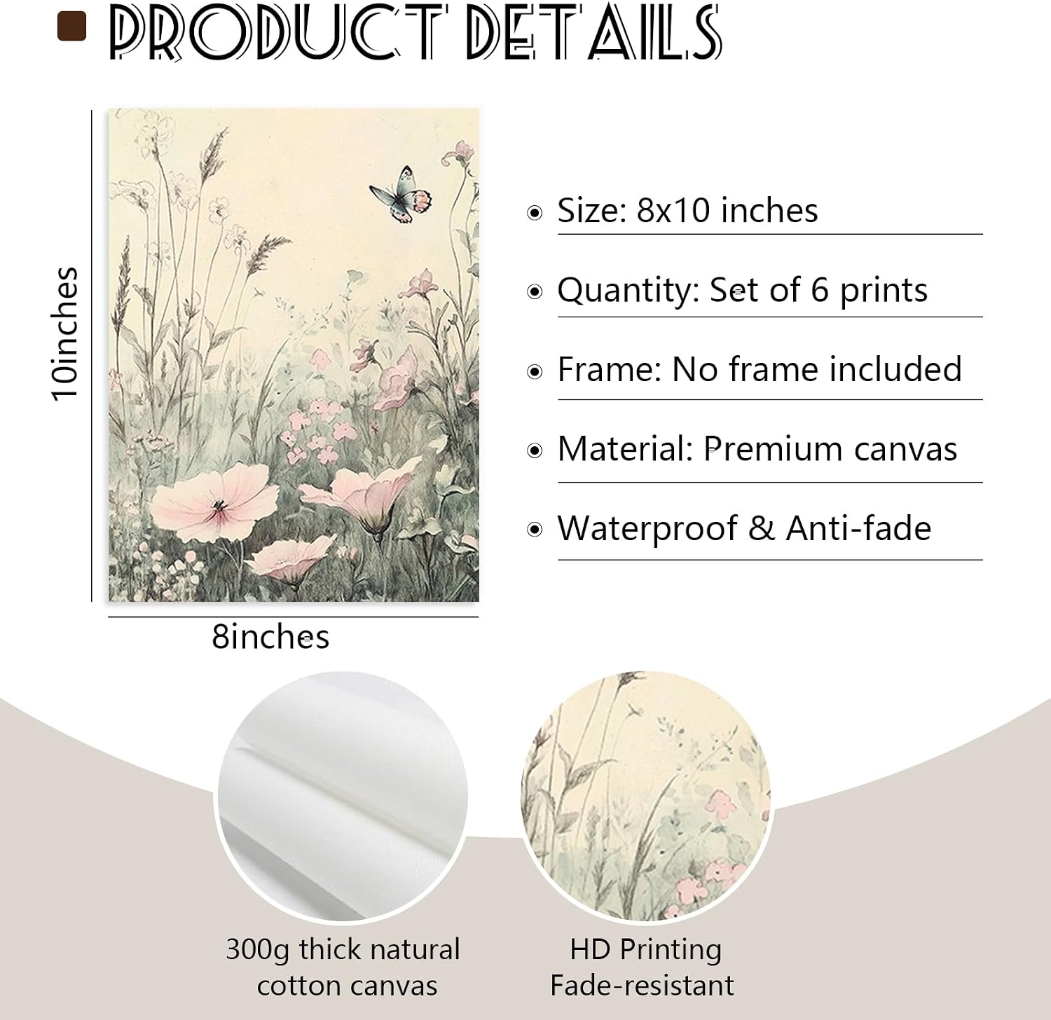 Vintage Fairy Nursery Wall Art Baby Girl Room Canvas Wall Decor Magic Forest Poster Fantasy Fairytale Prints Nursery Artwork Antique Magical Picture Flower Painting for Bedroom 8x10x6 Inch Unframed