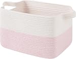 OIAHOMY Panier de rangement tissé pour étagères, paniers à corde en coton rectangle pour l'organisation, 13 x 10 x 9 dans, Boîtes de rangement pour jouets pour chiens, serviette, livres, don, brun et blanc
