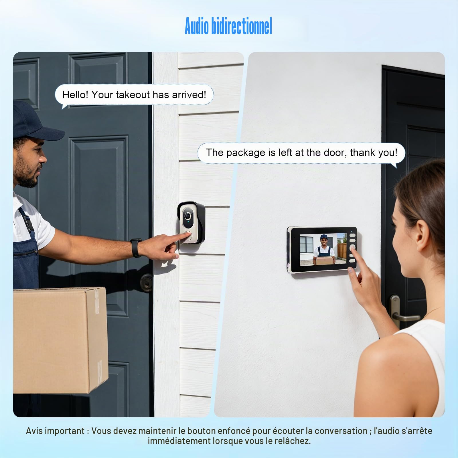 Interphone sans Fil avec Caméra et Moniteur de 4,3", 8000mAh, Autonomie Extrêmement Longue, Protocole 2.4G Propre sans Internet, Enregistrement de Carte SD, Vision Nocturne Infrarouge (Blanc)