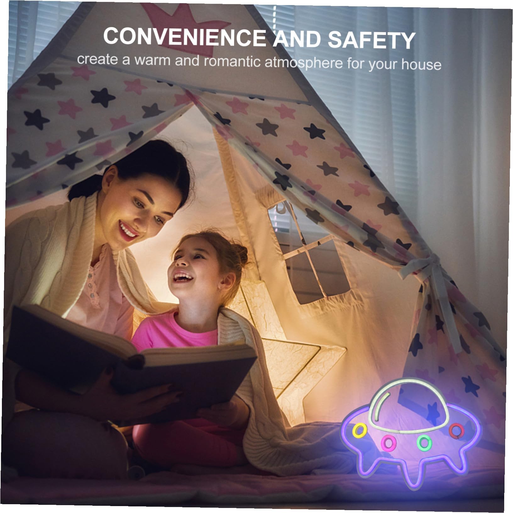 LIFKOME Lámpara LED Neón Creativa Forma de Nave Espacial Luz Ambiental USB para Decoración de Salón y Fiesta Original y Cálida