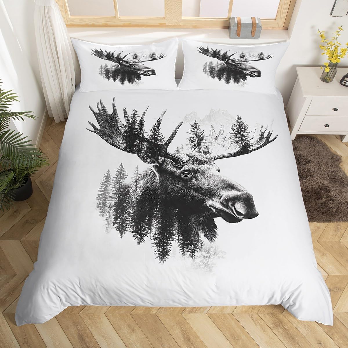 jejeloiu Cute Bear Comforter Cover Set Toddler Size Wild Animal Bedding Set Children Rustic Cabin Country Nature Wildlife Bear Bedding Duvet Cover Set Wood Grain Bedspread Cover 2Pcs,No Comforter