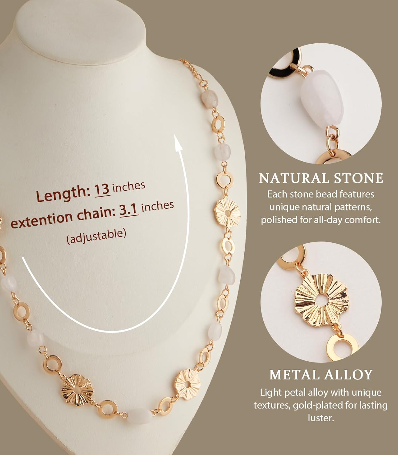 Long Gold Necklaces for Women Dainty Natural Stone Beaded Gold Necklace Mothers Day Gifts Boho Gold Costume Jewelry for Women - Image 7