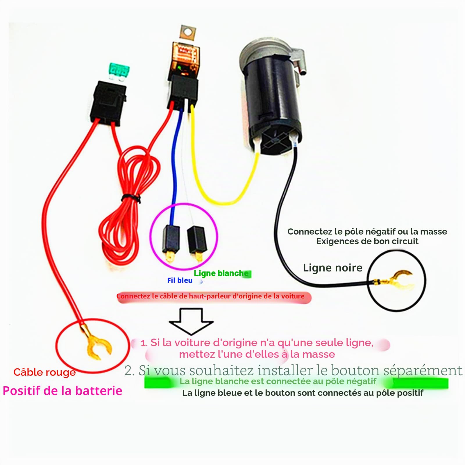 Klaxon de Voiture Double Tube 24V Chrome Zinc Noir 150db à Air avec Pompe pour Camion Moto Bateau SUV