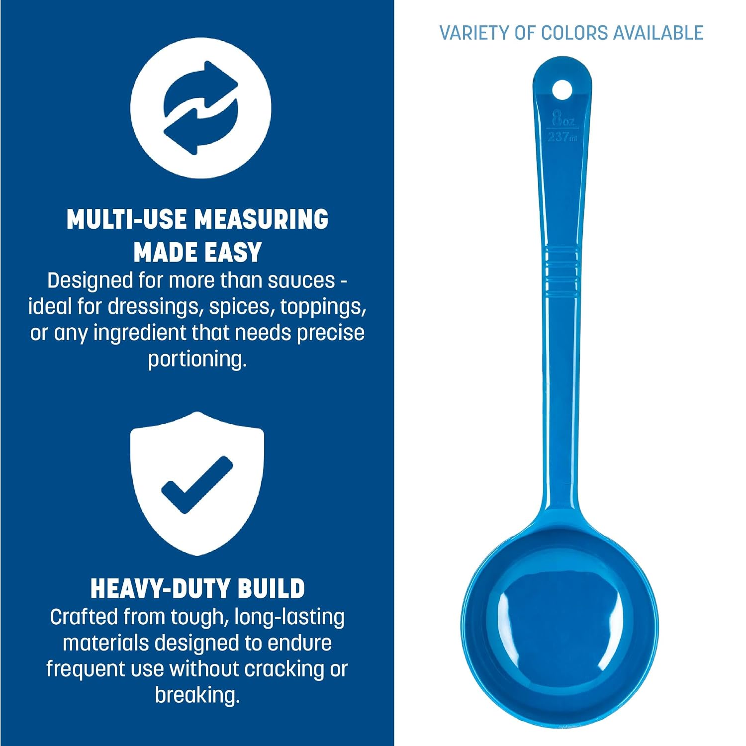 Carlisle FoodService Products 399214 Solid Long Handle Portion Control Spoon, 8 oz, Blue