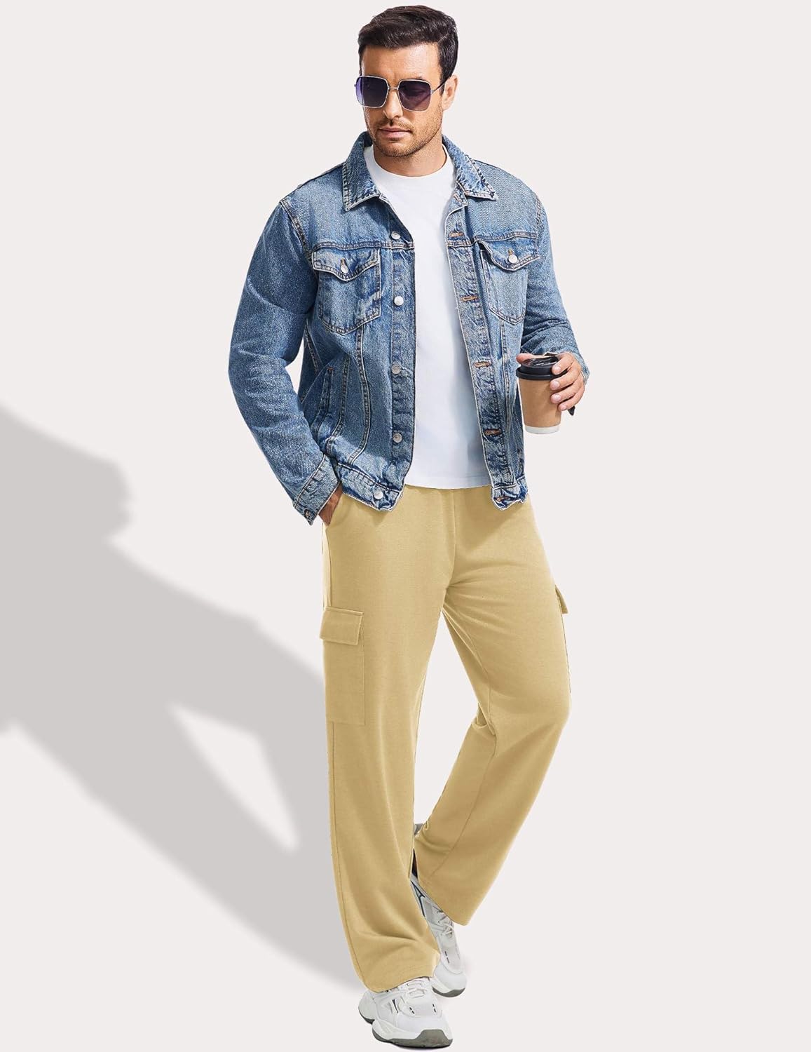 PINSPARK Men's Cargo Sweatpants with Pockets Open Bottom Baggy Cotton Jogger Sweatpants Uncuffed Lounge Pants Straight Leg - Image 3