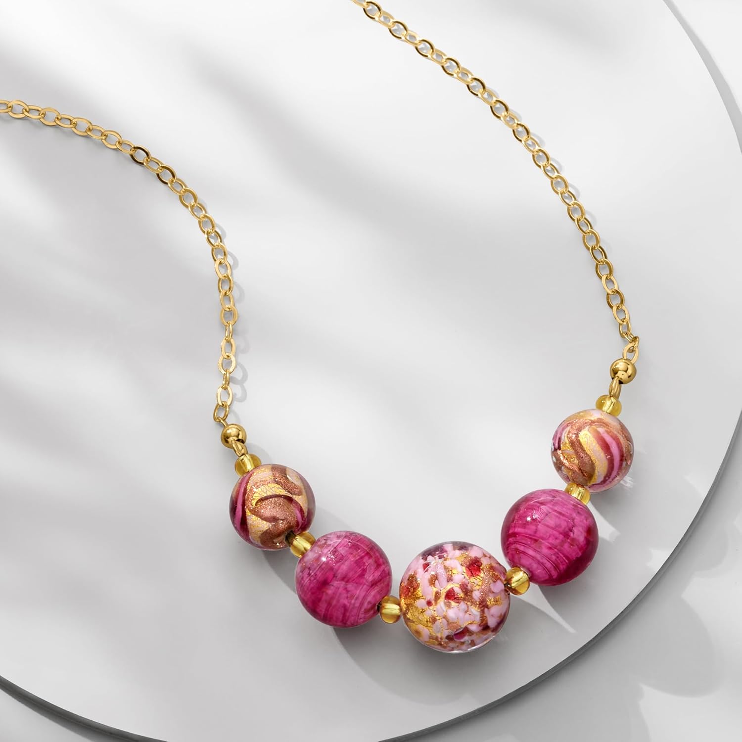 Ross-Simons Italian Multicolored Murano Glass Bead Necklace in 18kt Gold Over Sterling. 18 inches