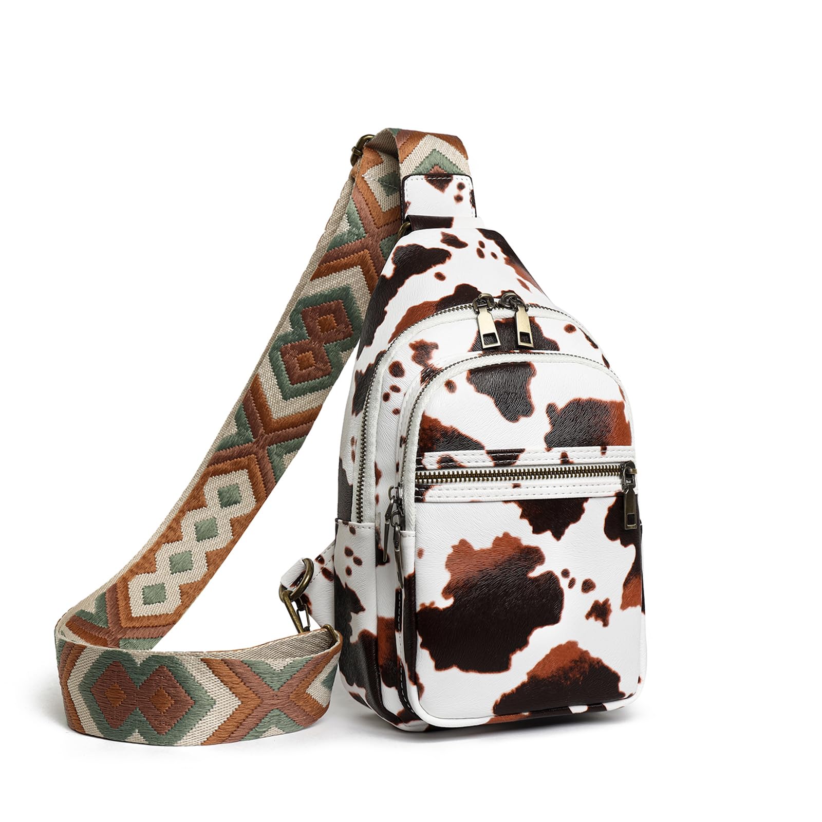 Small Sling Bag for Women Backpack Crossbody Fanny Pack, Chest Bag with Adjustable Strap, Waist Pack for Traveling Cow