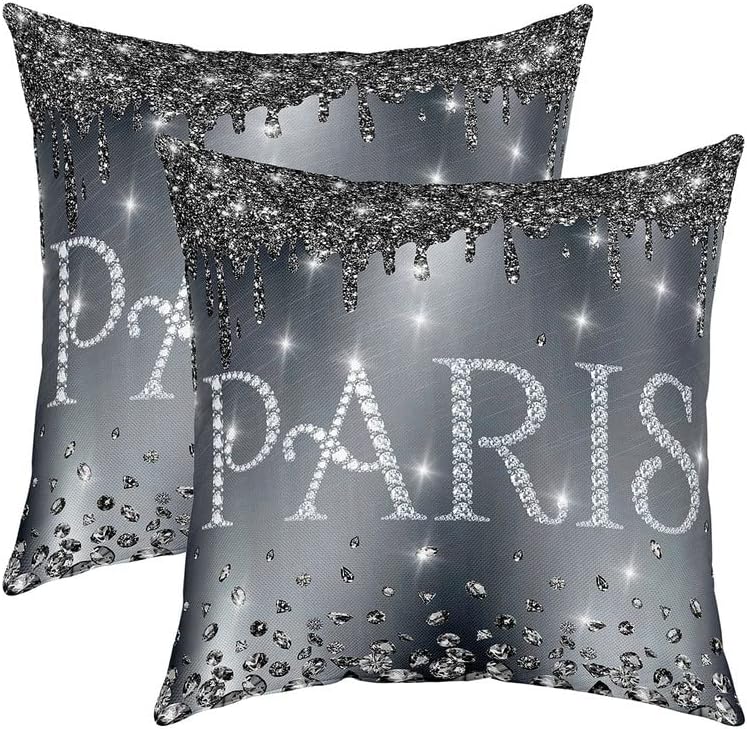 Feelyou Eiffel Tower Reversible Throw Pillow Covers Paris Diamond Grey Pillow Covers Home Decor for Glitter (No Glitter No Sequin) Paris Decor Square Cushion Covers Set of 2 Valentines 24 x