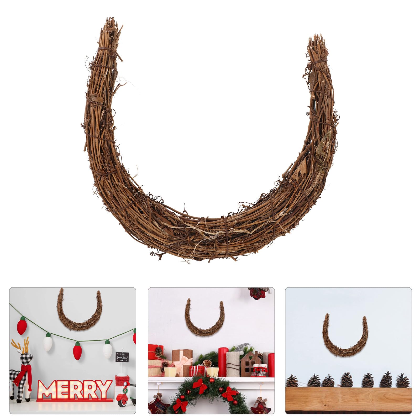 5 Stück Natürlicher Holzkranzrohling Mondform für Weihnachtsdeko