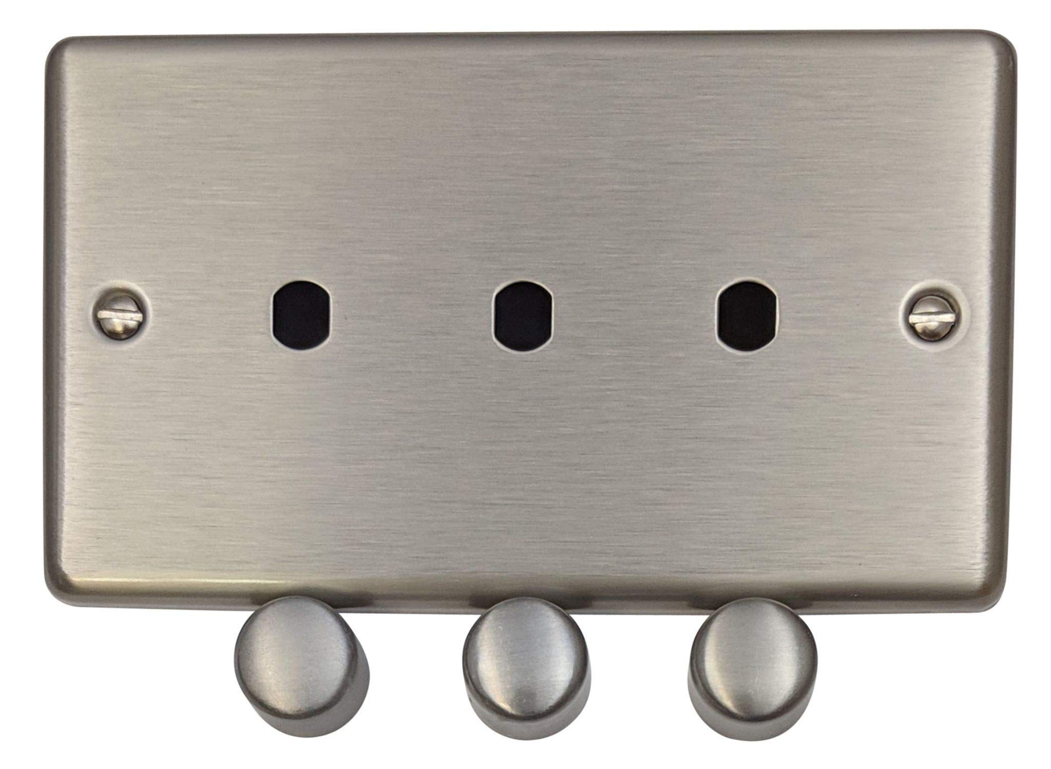 G&H Brassware G&H Css13-Pk Standard Plate Brushed Steel 3 Gang Dimmer Plate Only Inc Dimmer Knobs