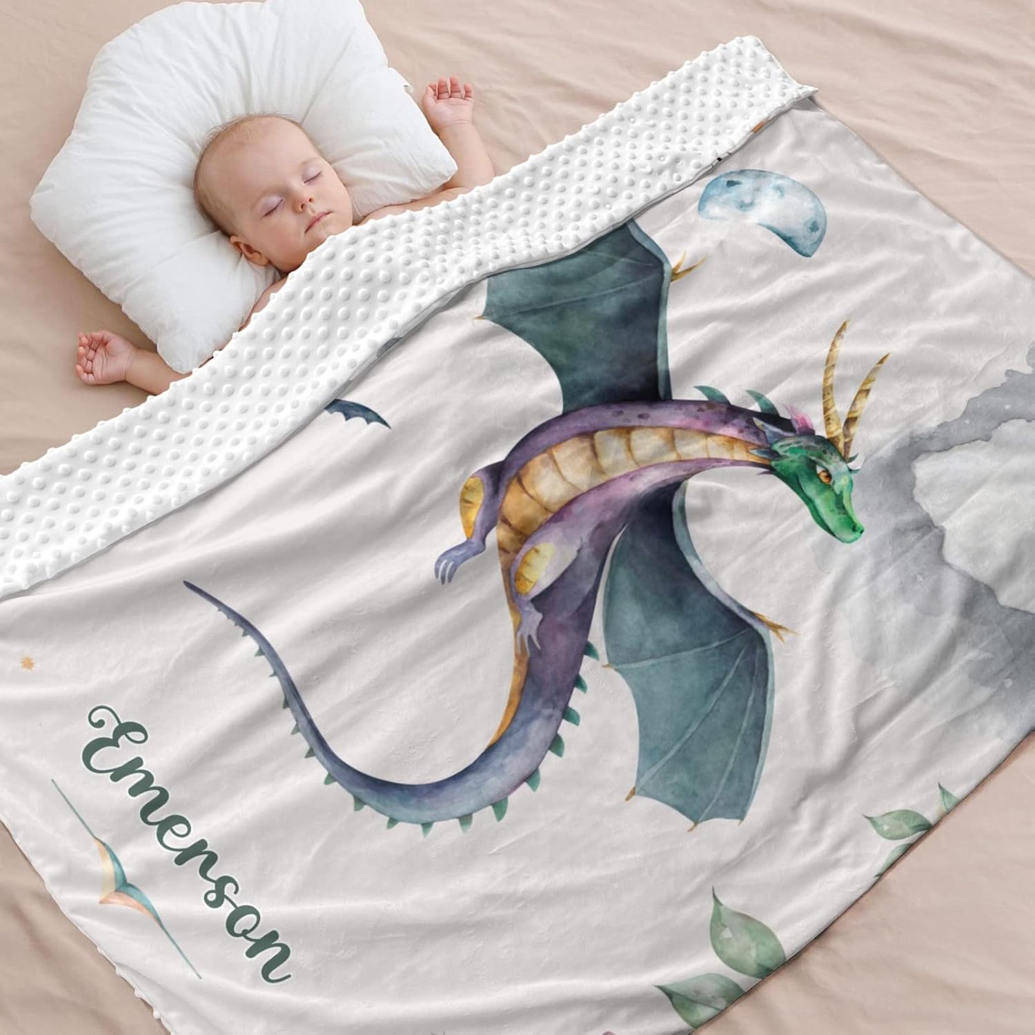 Cool Flying Dragon Personalized Baby Blanket for Boys Girls,Custom Soft Minky Blanket Layer Dotted Newborn Naps 50X60 in