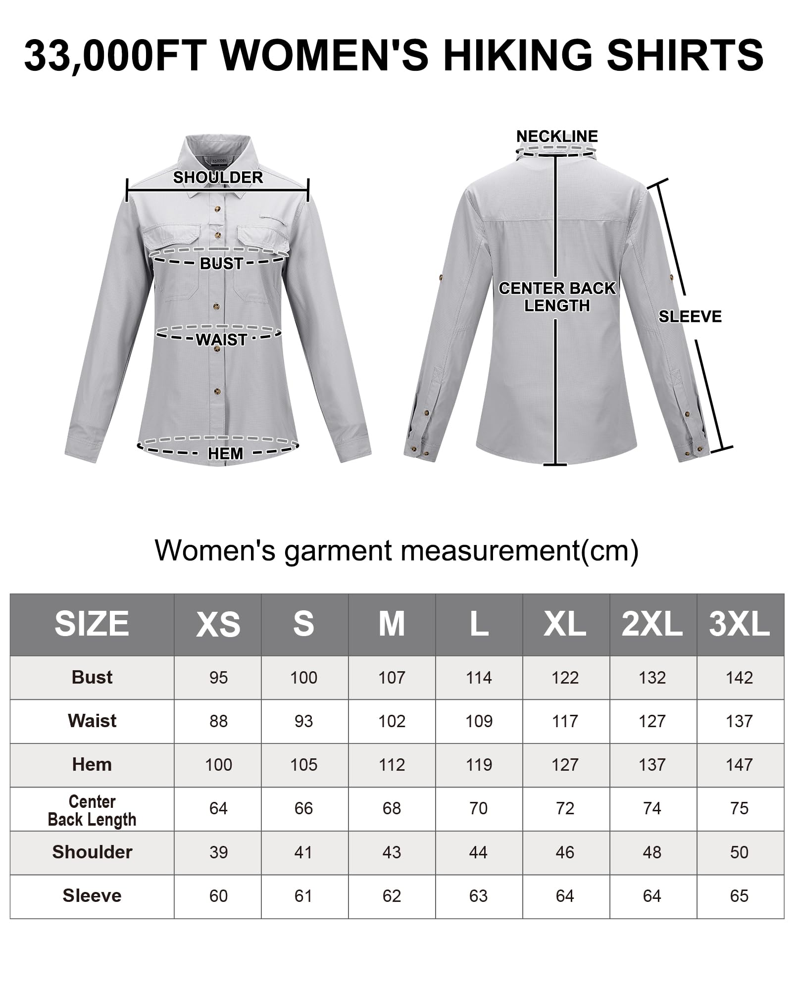33,000ft Camisa de manga larga para mujer, con protección solar UPF 50, secado rápido, para exteriores, pesca, senderismo, safari, viajes, etc