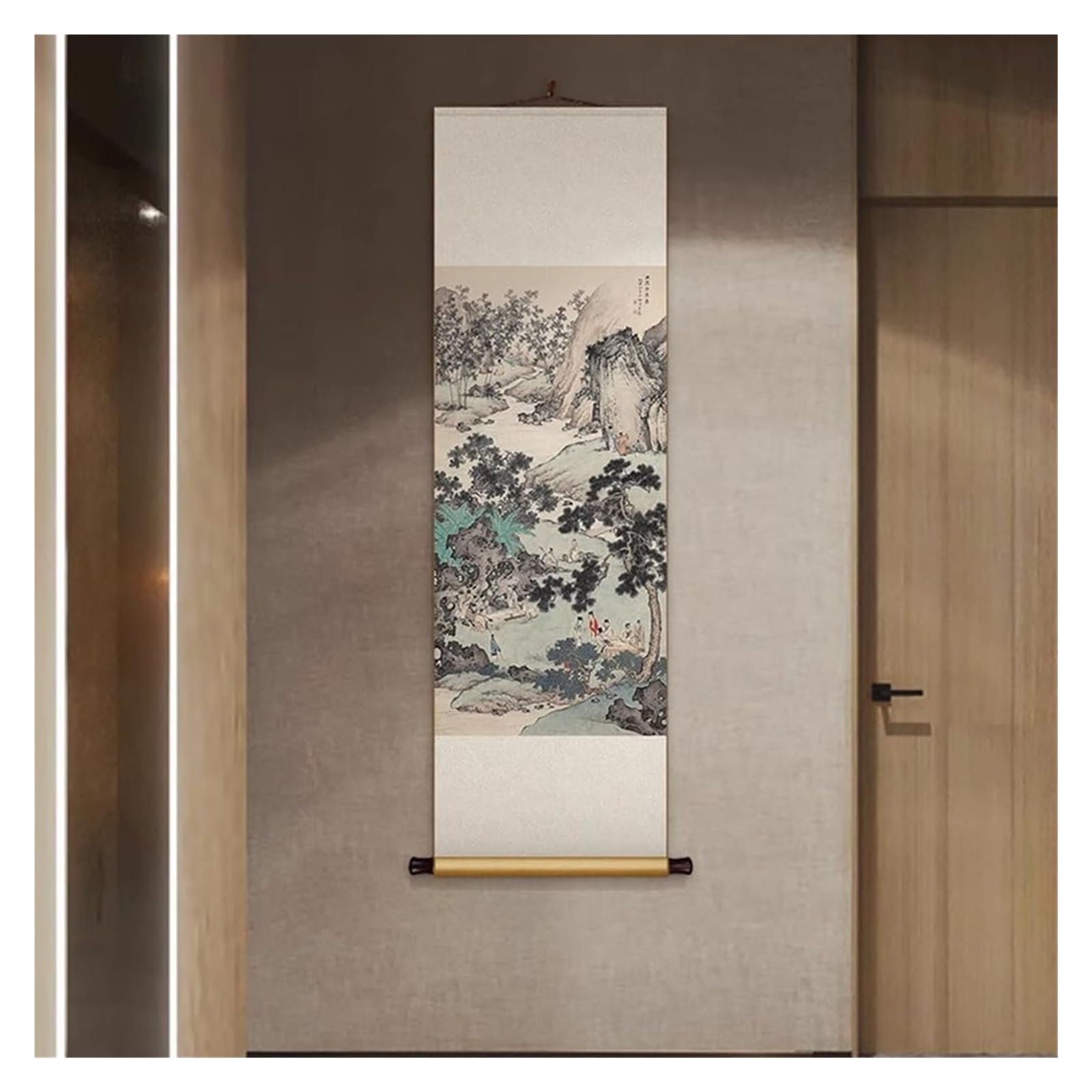 Chiński obraz z motywem pejzażu ogrodowego, jedwabna sztuka ścienna do salonu, tradycyjny wystrój Feng Shui, reprodukcja prezentu(Creamy White,40L x 128W cm)