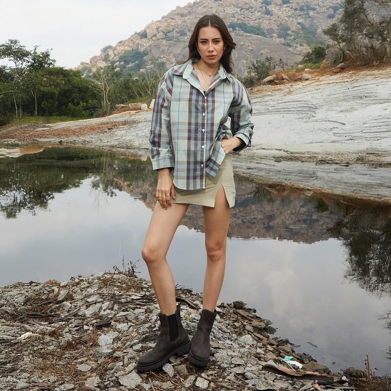 Image of PINACOLADA Women's Solid Oversized Shirt for Casual Wear | Spread Collar | Long Sleeve | Button Closure | Oversized Shirt Crafted with Comfort Fit for Everyday Wear