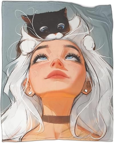 WCNM Landscape Blanket Beautiful Girl Cute Moving Unreal Anime Blanket Flannel Bed Cozy Soft Plush Bed Sofa Living Room 40x50inch(100x130cm)