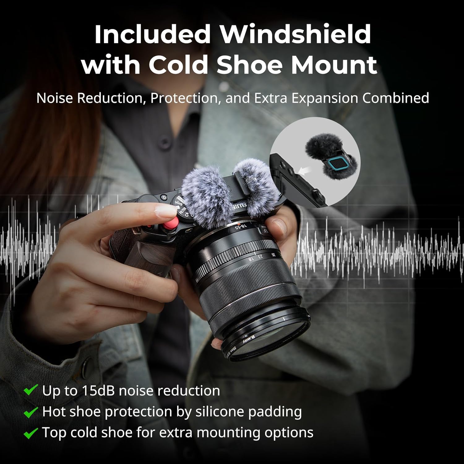 SMALLRIG X-M5 Wooden Handgrip L-Shape Grip for FUJIFILM X-M5, Built-in Quick Release Plate for Arca, Ergonomic Wood Side Handle, Include Windshield with Cold Shoe Adapter,Plate for Arca (Silver)-5261 - Image 2