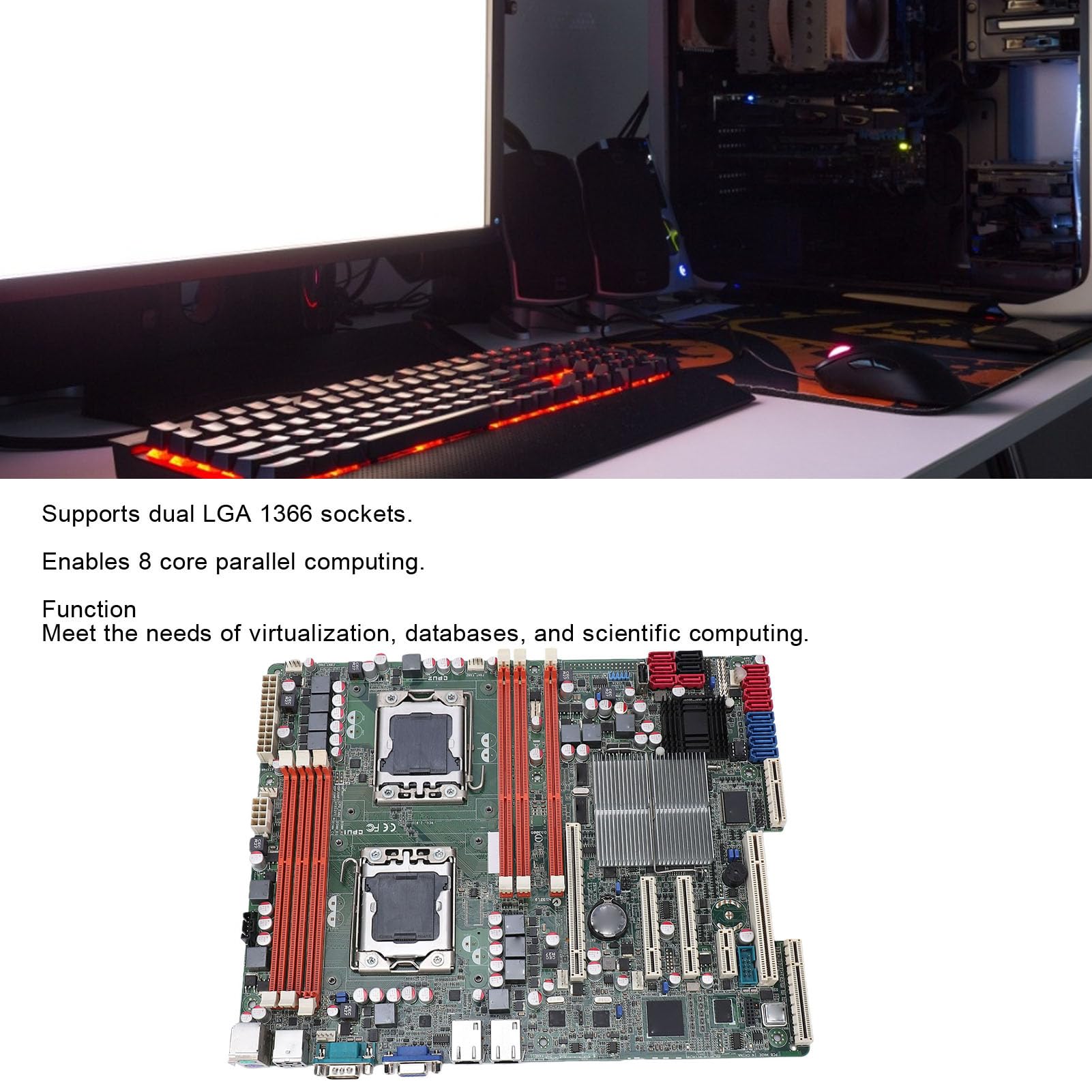 Płyta Główna do Gier ATX, Dwa Gniazda LGA 1366 Obsługujące Procesory z Serii 5500, Trzykanałowa pamięć DDR3 24 GB, do Wirtualizacji Zarządzanie Bazami Danych Nauka
