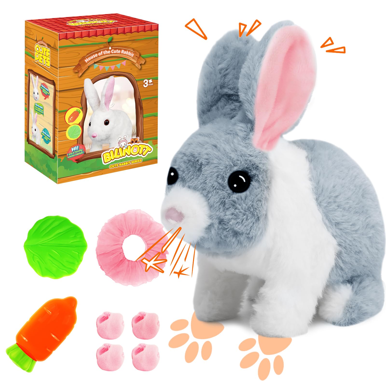 Bilinott Easter Bunny Toys for Kids, Realistic Rabbit Toys with Jumping Action, Wiggling Ears, Twitching Mouth and Nose, Ideal Easter Basket Stuffers Animals Gift for Ages 3 4 5 6 7 Boys and Girls