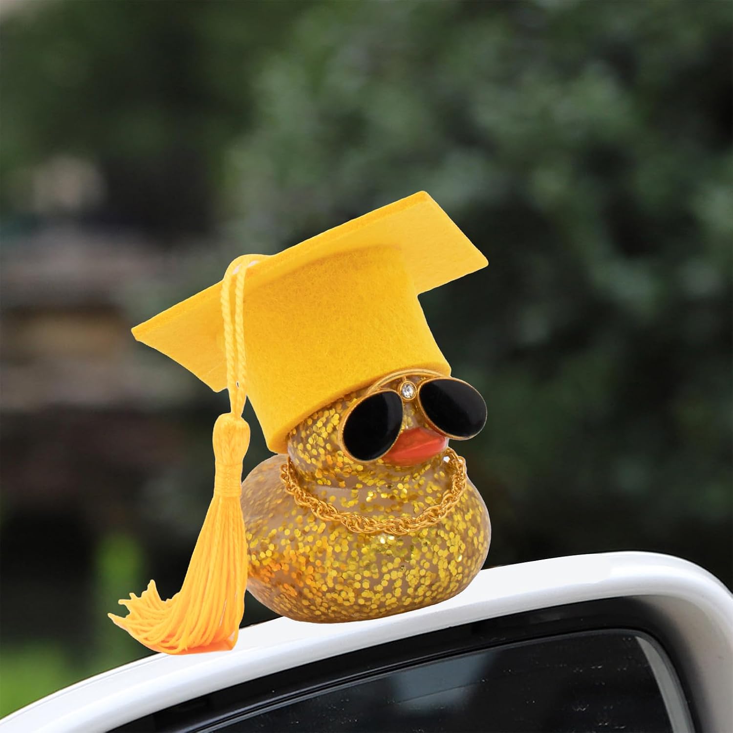 wonuu 2026 Colorful Car Ducks, Rubber Duck Car Dashboard Decorations Ornament Ducky with Graduation Hat, Glasses, Necklace, for Doctor, Master, Bachelor, Glitter Dark Yellow