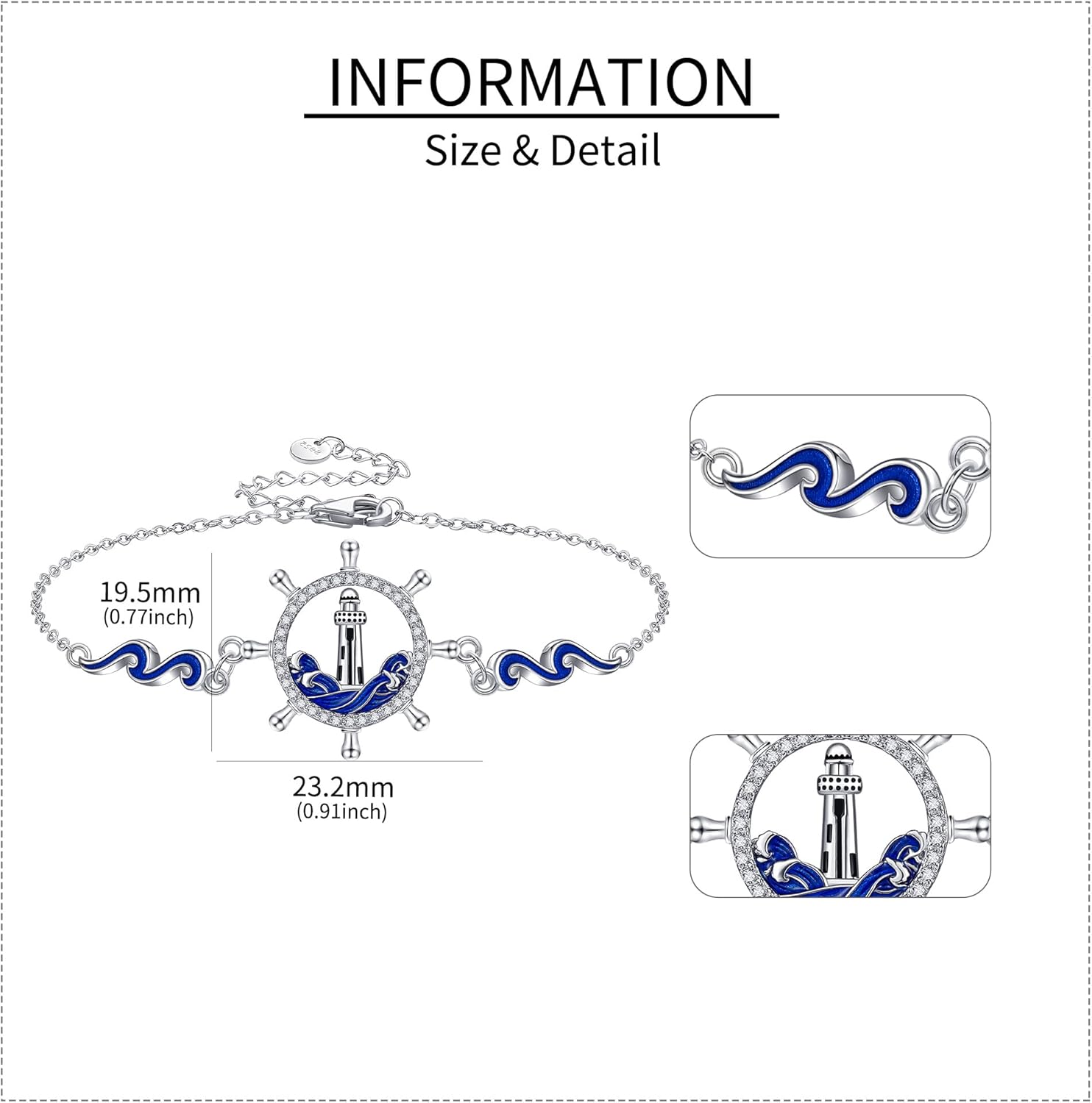 URONE Lighthouse Bracelet for Women 925 Sterling Silver Compass Rudder Bracelet Lighthouse Jewelry Gift for Mother Lover - Image 3
