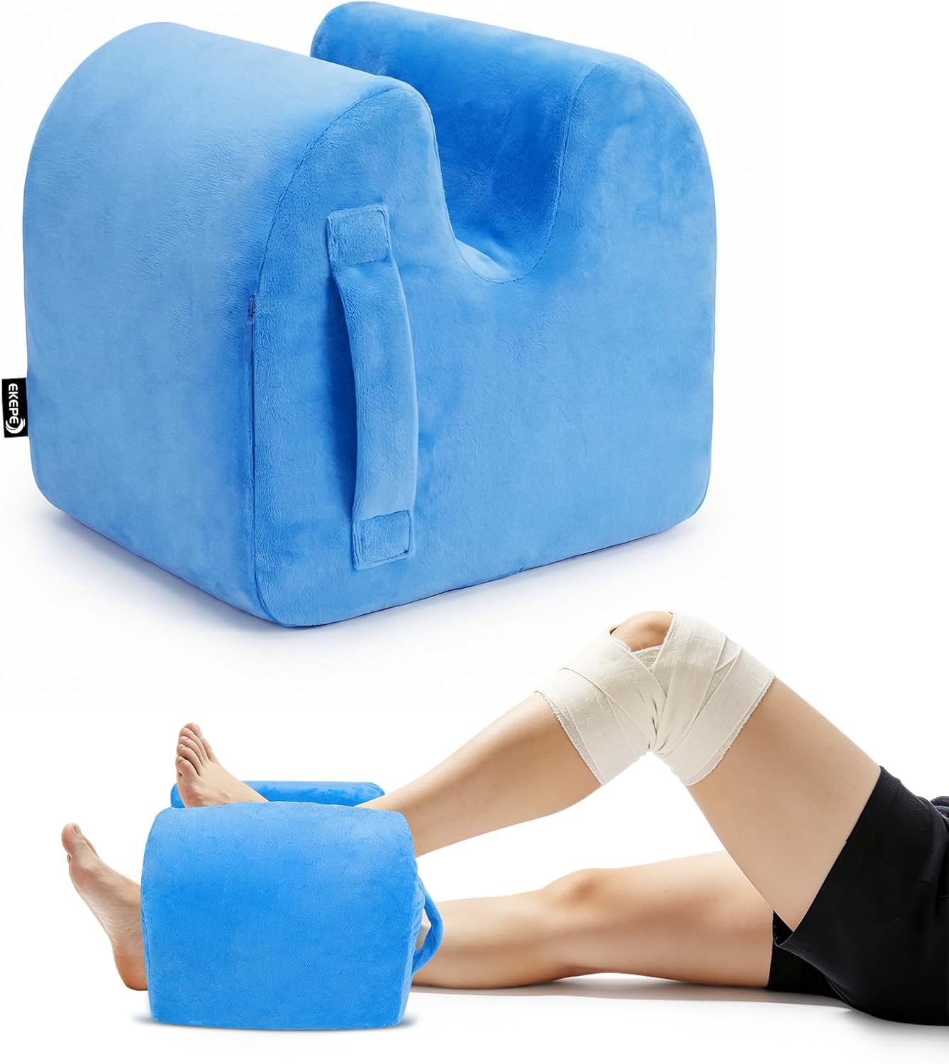 Knee Replacement Pillow for Post Surgery Recovery - ACL, Knee and Hip Surgery Recovery, Portable Memory Foam Pillow for Leg Support, Elevation, Rehab and Extension - Light Blue