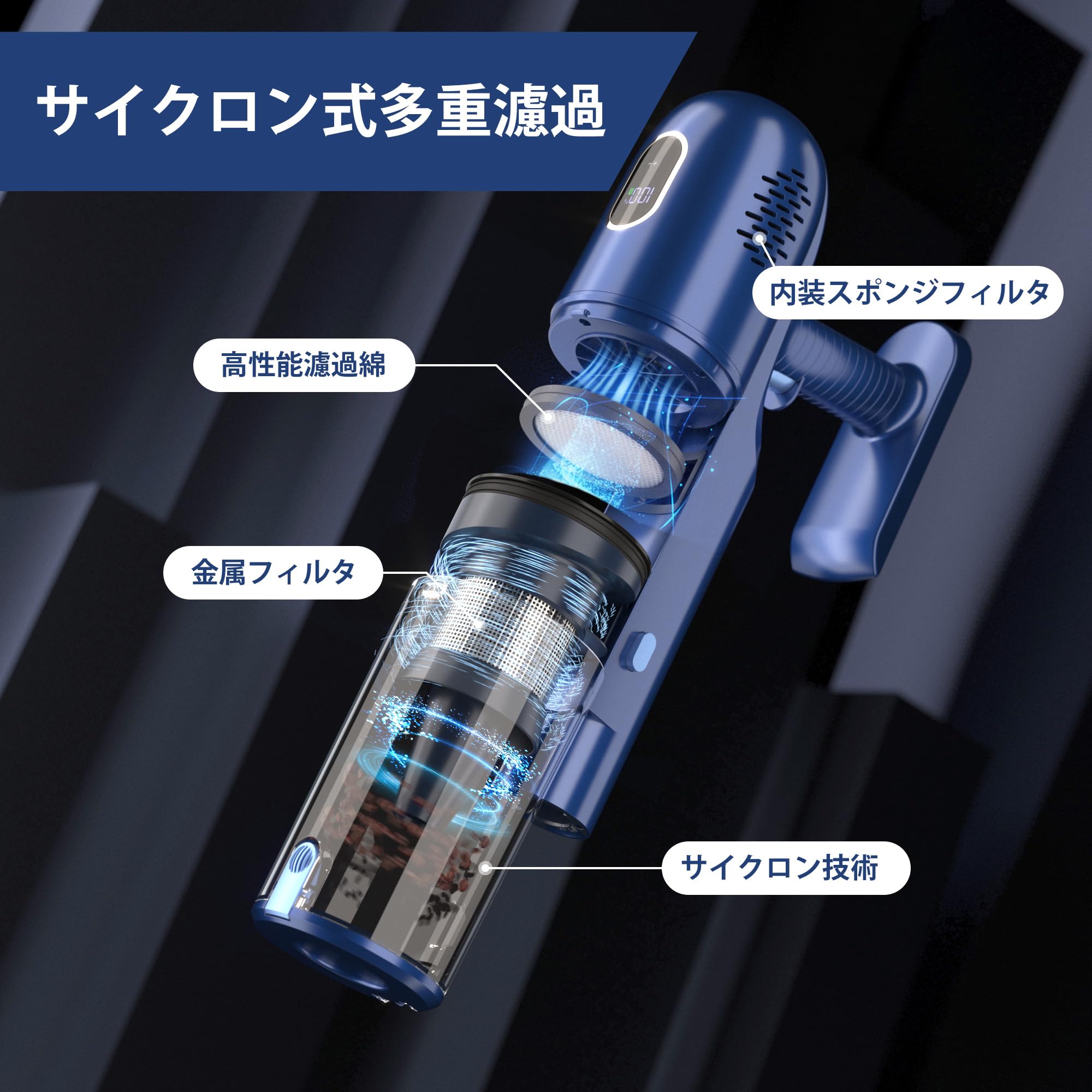 Amazon | 掃除機 コードレス 【電量ディスプレイ& 30KPA超強力吸引】40  