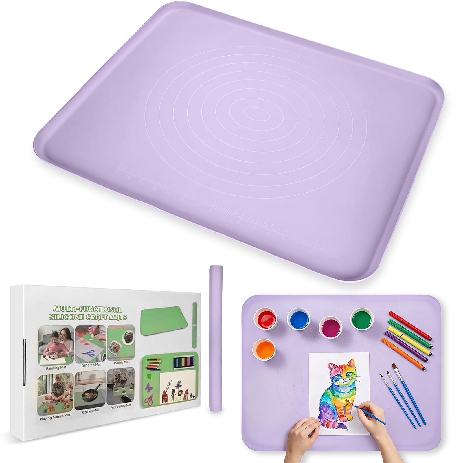 Large Silicone Mat for Crafts, 61x50cm Art Mat with Raised Edges for Clay, Resin, Slime, Jewelry-Making Table Protection Heat-Resistant Painting Mats, Purple
