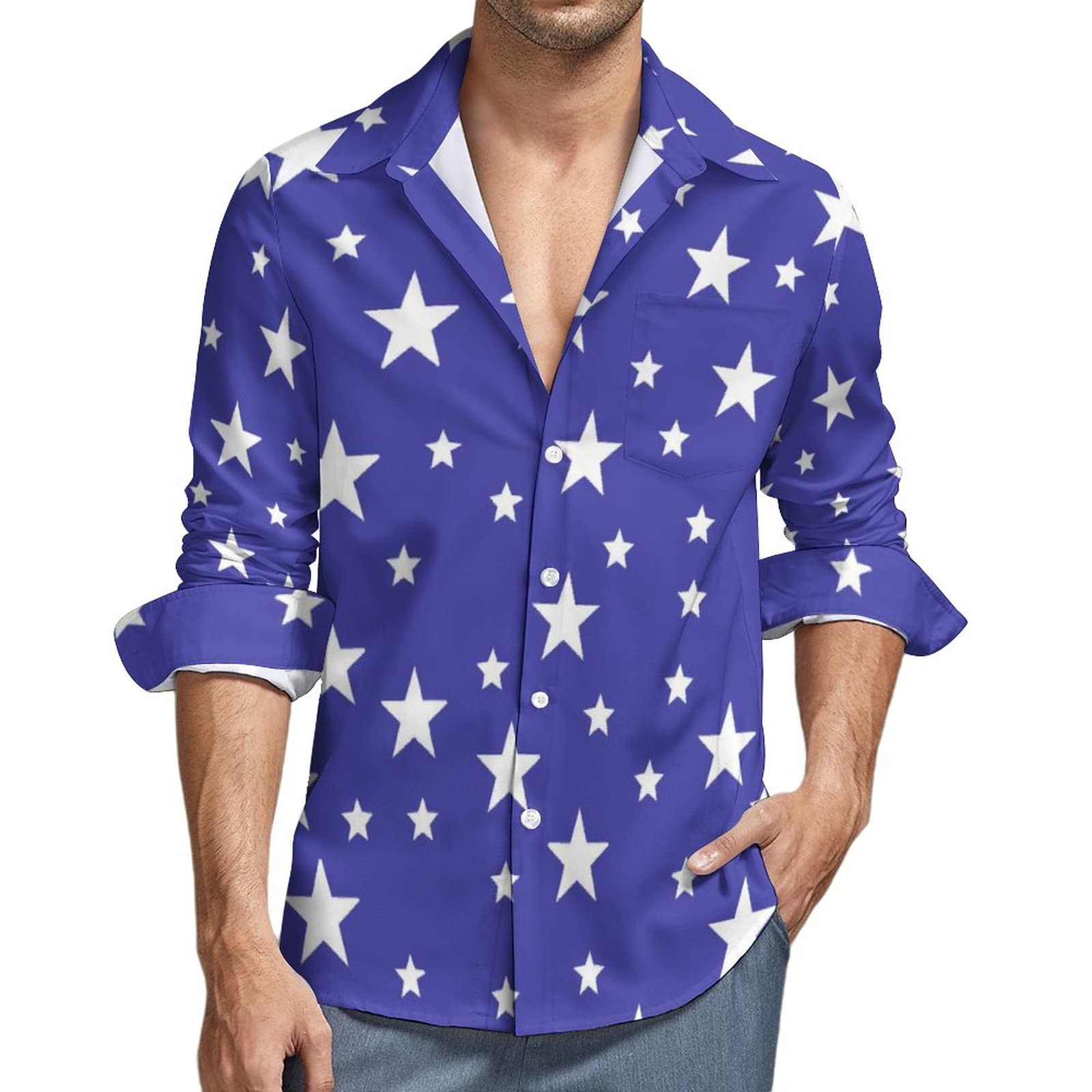 Amazon.co.jp: 長袖 シャツ メンズ 青い星 スター ワイシャツ リゾート 