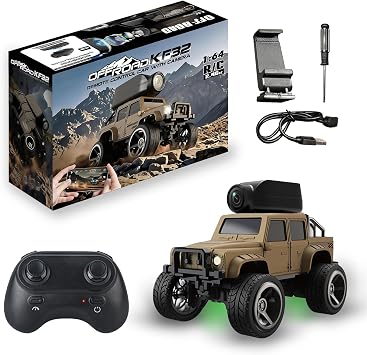 164 Alloy Mini RC Crawler with Camera, WiFi APP 2.4GHz Yellow | Alloy Body, 480P Camera & LED Lights. Dual Control Phone APP or Remote. Gravity Sensing, Auto Demo & Cruise for Hobbyists