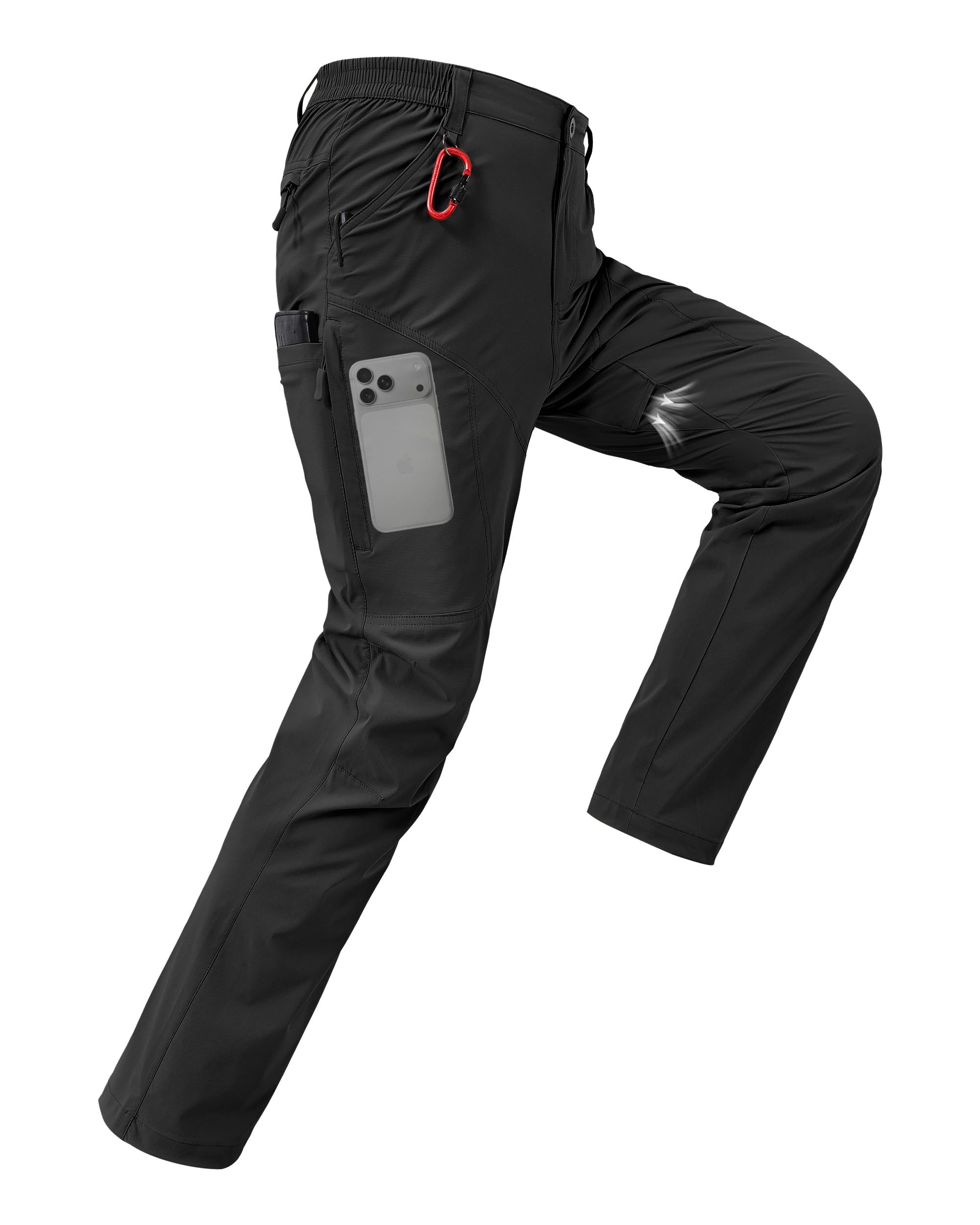 CNBQDD Mens Hiking Pants Quick Dry Water Resistant Lightweight Nylon Cargo Pants Breathable Work Travel Pants with 6 Pockets