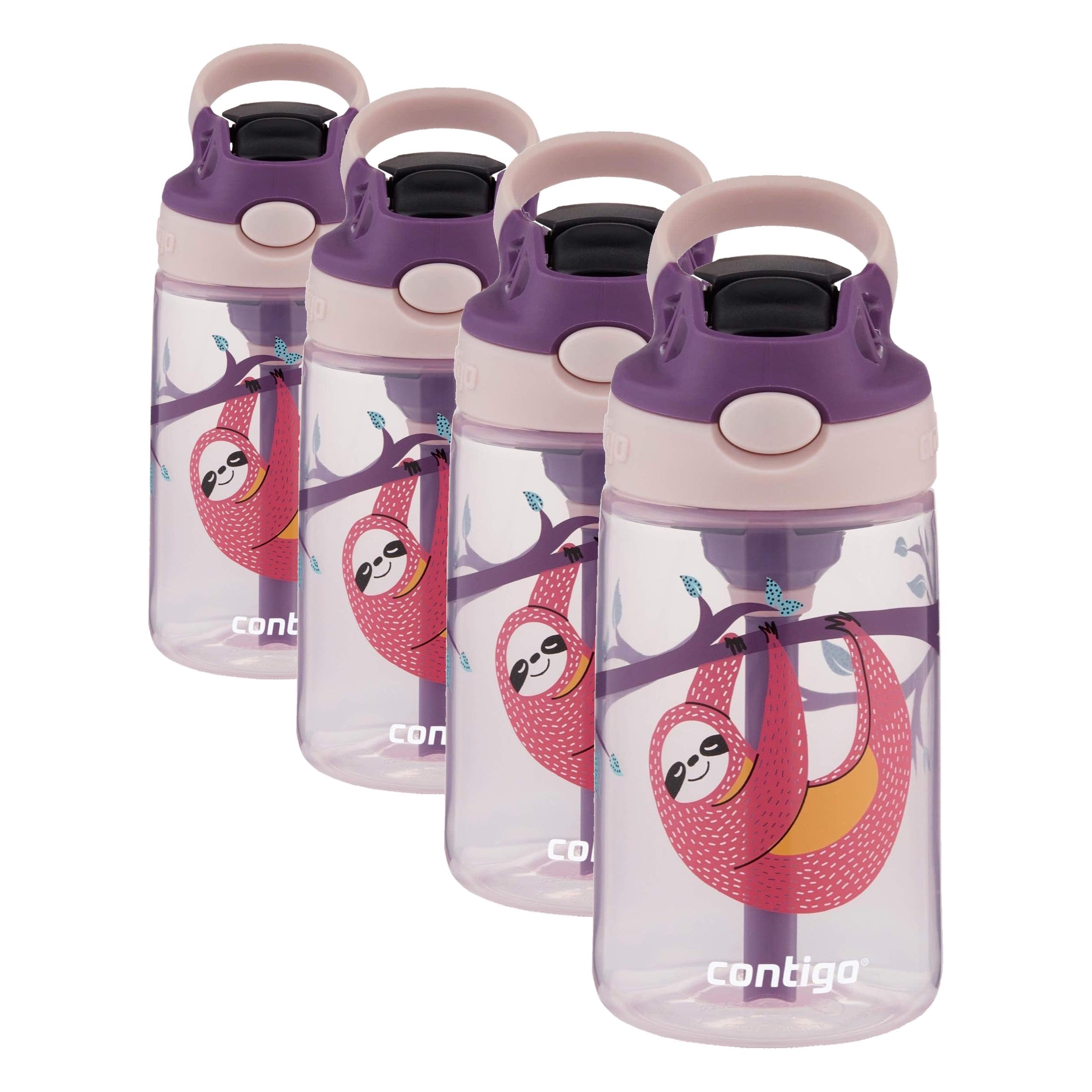 Contigo Kids Straw Water Bottle with AUTOSPOUT Lid 14oz Sloths (Pack of 4)