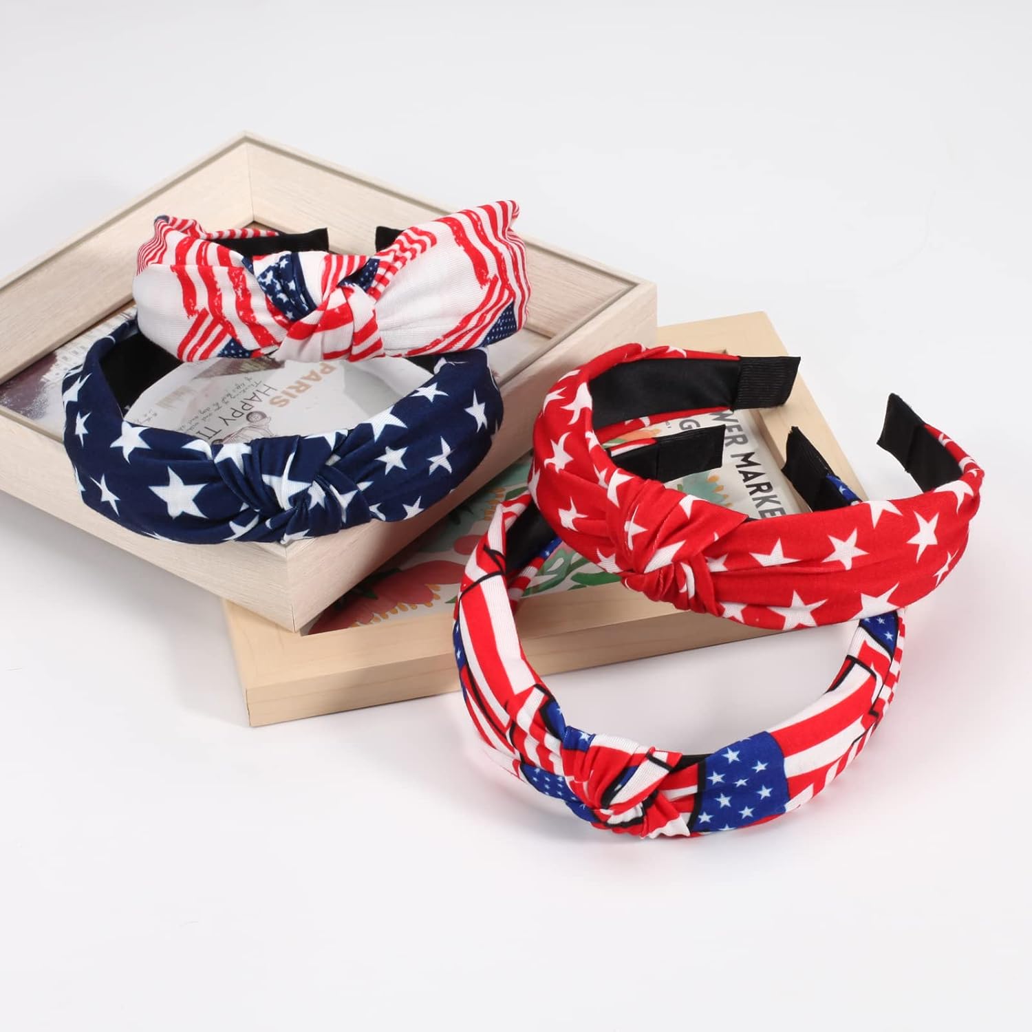 4PCS American Flag Headbands for Women Girls Independence Day 4th of July Red White Blue Patriotic USA Bow Knotted Wide Headband Yoga Hair Band Hair Hoops - Image 4