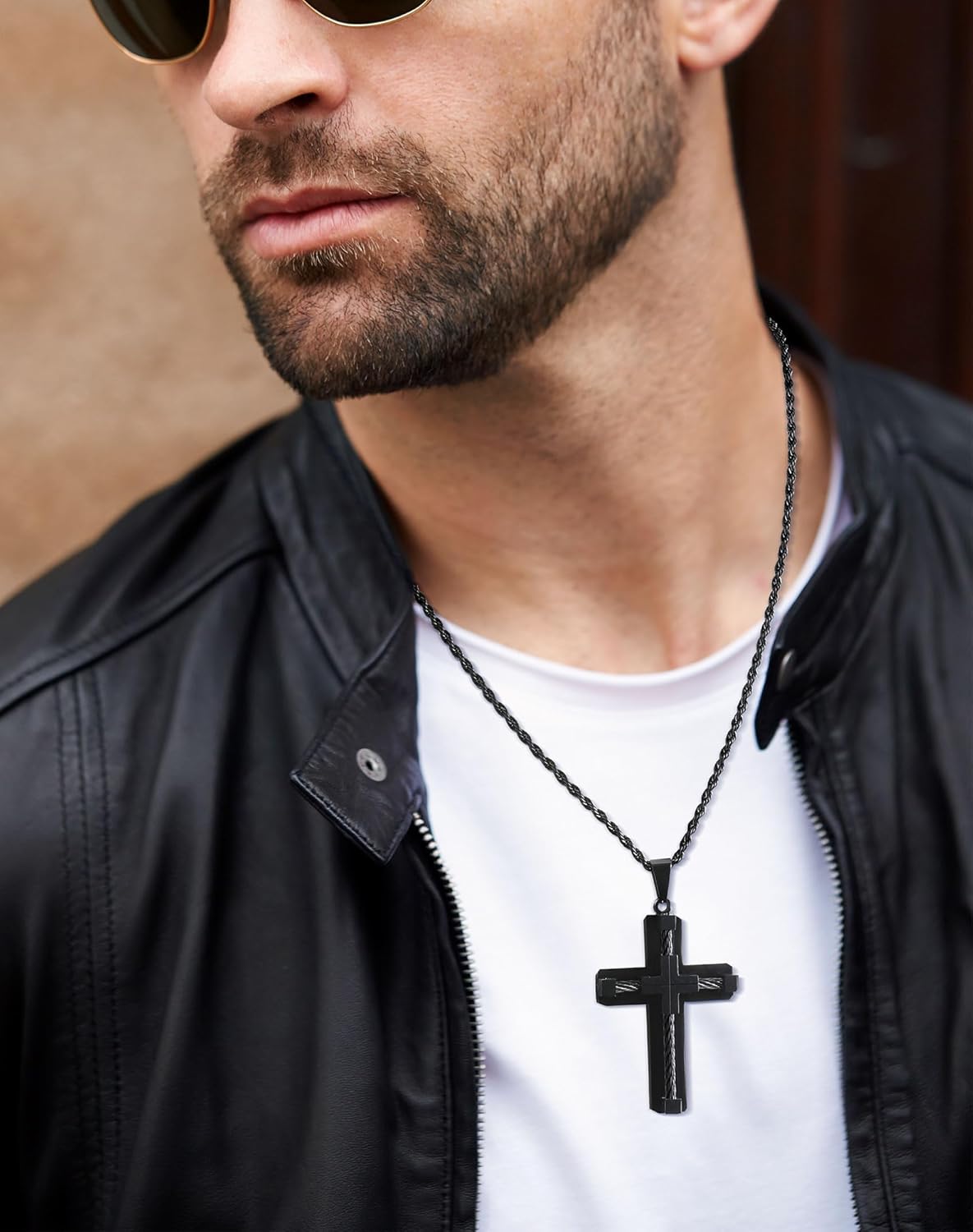 Stainless Steel Cross Necklace Men Women - 18K Gold Plated Crucifix Pendant - Rope Christian Religious Faith 3mm Rolo Chain Jewelry Present - Image 5