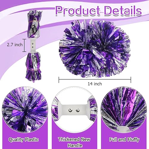 Miniatura 2 de Lovecheer 2 pompones profesionales de animadora con mango de bastón (sin cierre de cremallera) para espíritus deportivos, niñas, adultos, actuación,