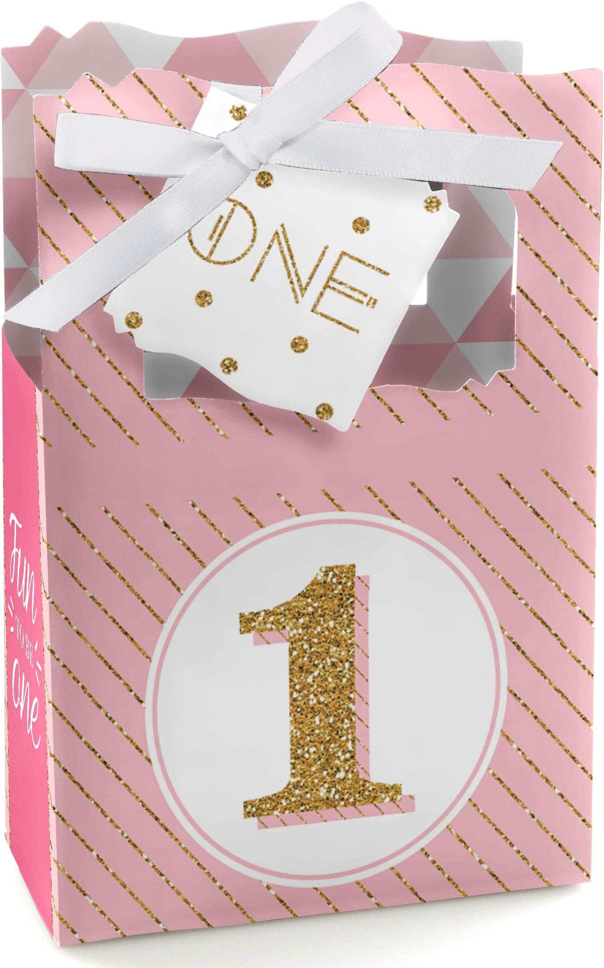 Big Dot of Happiness 1st Birthday Girl - Fun to be One - First Birthday Party Favor Boxes - Set of 12