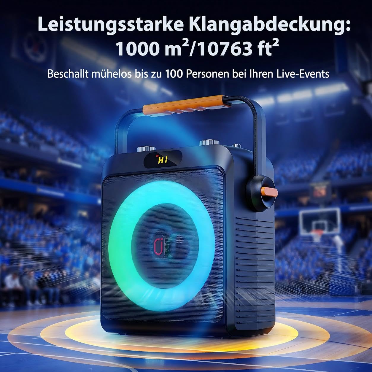JYX Karaoke Anlage mit 2 Mikrofonen Ohne Verzögerung, Einstellbare Bässe & Echo für klaren Sound, 120W Leistung, Bluetooth 5.3, USB/AUX/TF, Ideal Für Familienfeiern, Partys & Outdoor-Aktivitäten