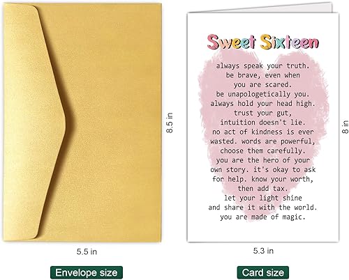 Miniatura 2 de Chenive Tarjeta de cumpleaños de 16 años para niña y niño, tarjeta de cumpleaños de 16 años para hija, nieta, sobrina, tarjeta de poema de
