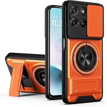 H lle f r Motorola Moto G84 5G Sto feste Handyh lle mit 360  Ringhalter & Objektivschutz Anti-Fingerabdruck Schutzh lle mit St nder. Orange
