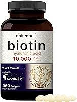 Vista 1 de Biotin 10000mcg + ácido hialurónico 25mg 360 cápsulas blandas de aceite de coco, vitaminas de biotina premium para cabello, piel y uñas, altamente