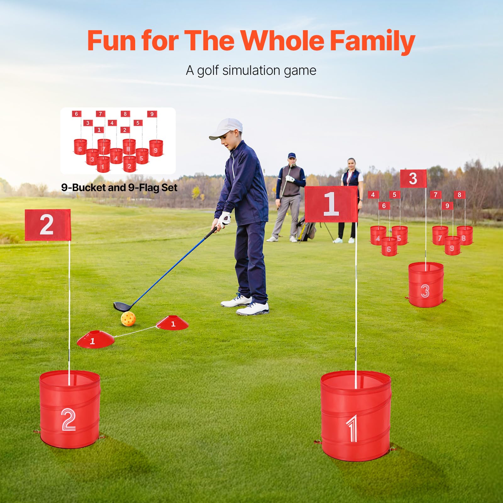 Happybuy Backyard Golf Set: 9-Hole Course for Fun! Ideal for Families, Adults & Kids. Portable Practice Game for Lawns, Yards, Camping, Parks & Beaches
