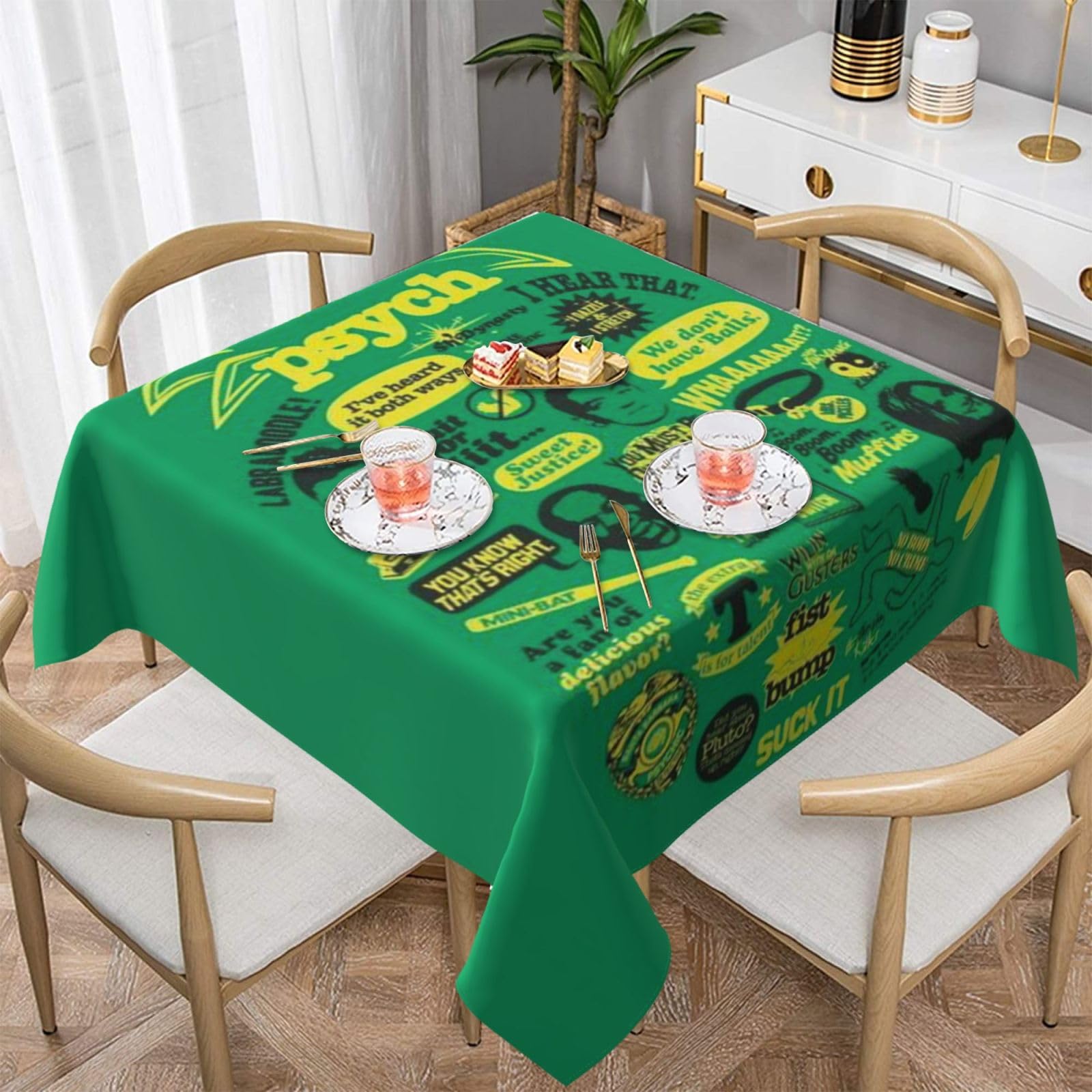 DCEHGEW Psych pineapple quote Prints Square Tablecloth 152x152 CM, Waterproof Fabric Table Cloth for Dining Table, Farmhouse Table Cover for Kitchen Dining Tabletop Decoration