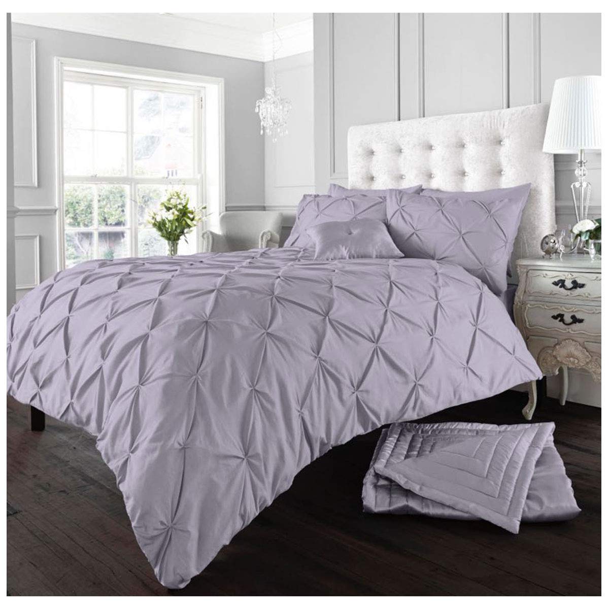 Gc Gaveno Cavailia Berry Pintuck Single Duvet Cover Pinch Pleat Quilt Set, Iris-Lilac Diamond Bedset With Matching Pillow Case